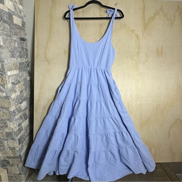 Aura Blue Tiered Midi Sundress Casual - Picture 6 of 9
